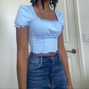 Ruffle Baby Blue Lettuce Top